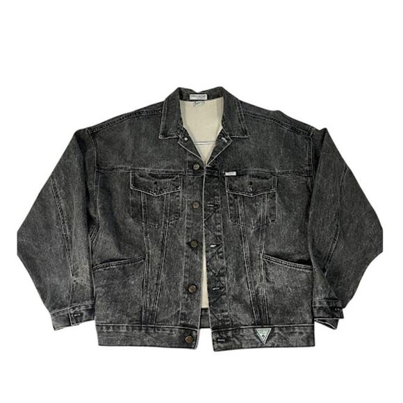 VTG GUESS Georges Marciano Jacket Mens Black Acid Wash Denim 80s Medium - Picture 1 of 7